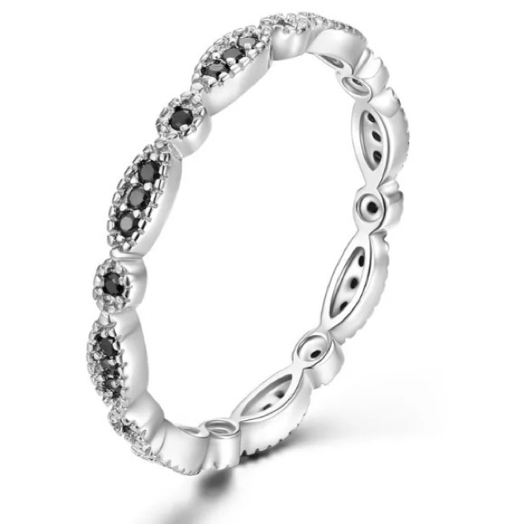 Black Diamond Milgrain Wedding Band Ring - Picture 3 of 3